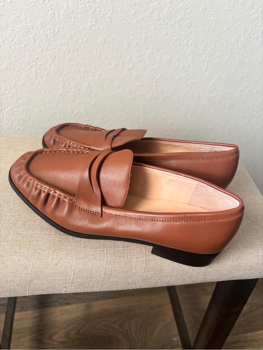 J.Crew Maison Ruched Penny Loafers Women’s 9 English Saddle Brown Leather - Picture 1 of 5